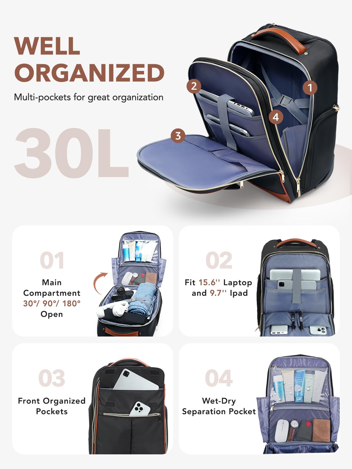 Rolling Large Travel Backpack with Wheels F3674