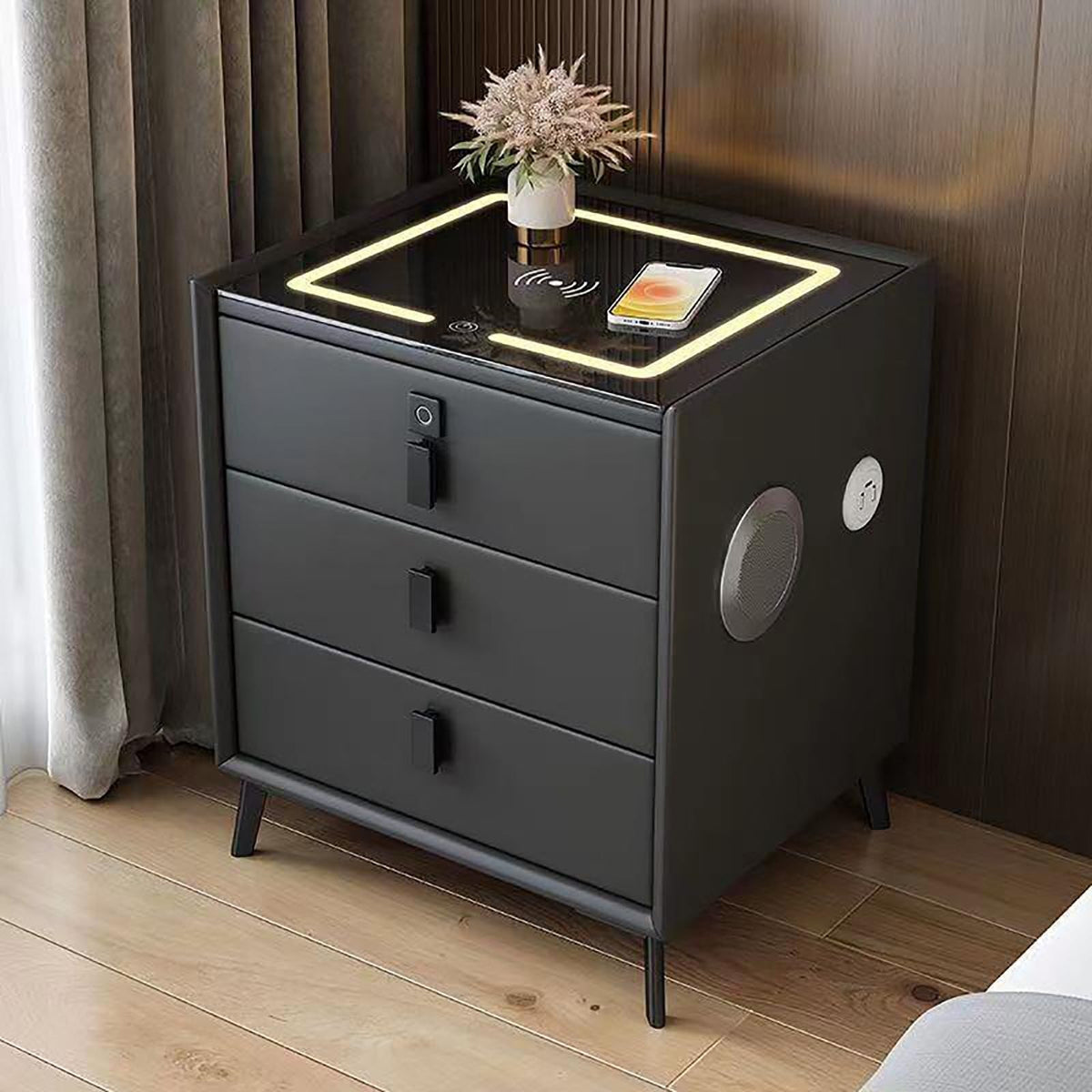 Smart Bedside Table with Fingerprint Reader and Wireless Charging Station Z35342