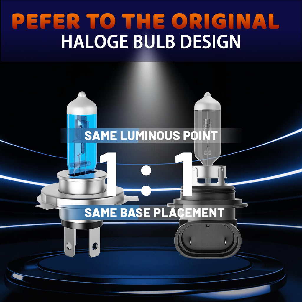 Halogen Headlight Bulbs 9003/H4 High Low Beam 6000K Pack of 2 W3753