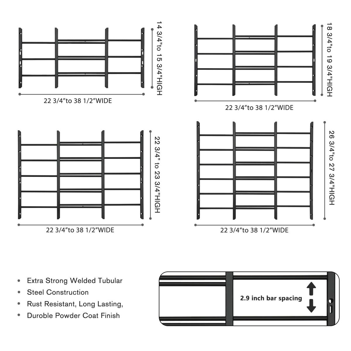 Black Adjustable Window Security Bars J934123