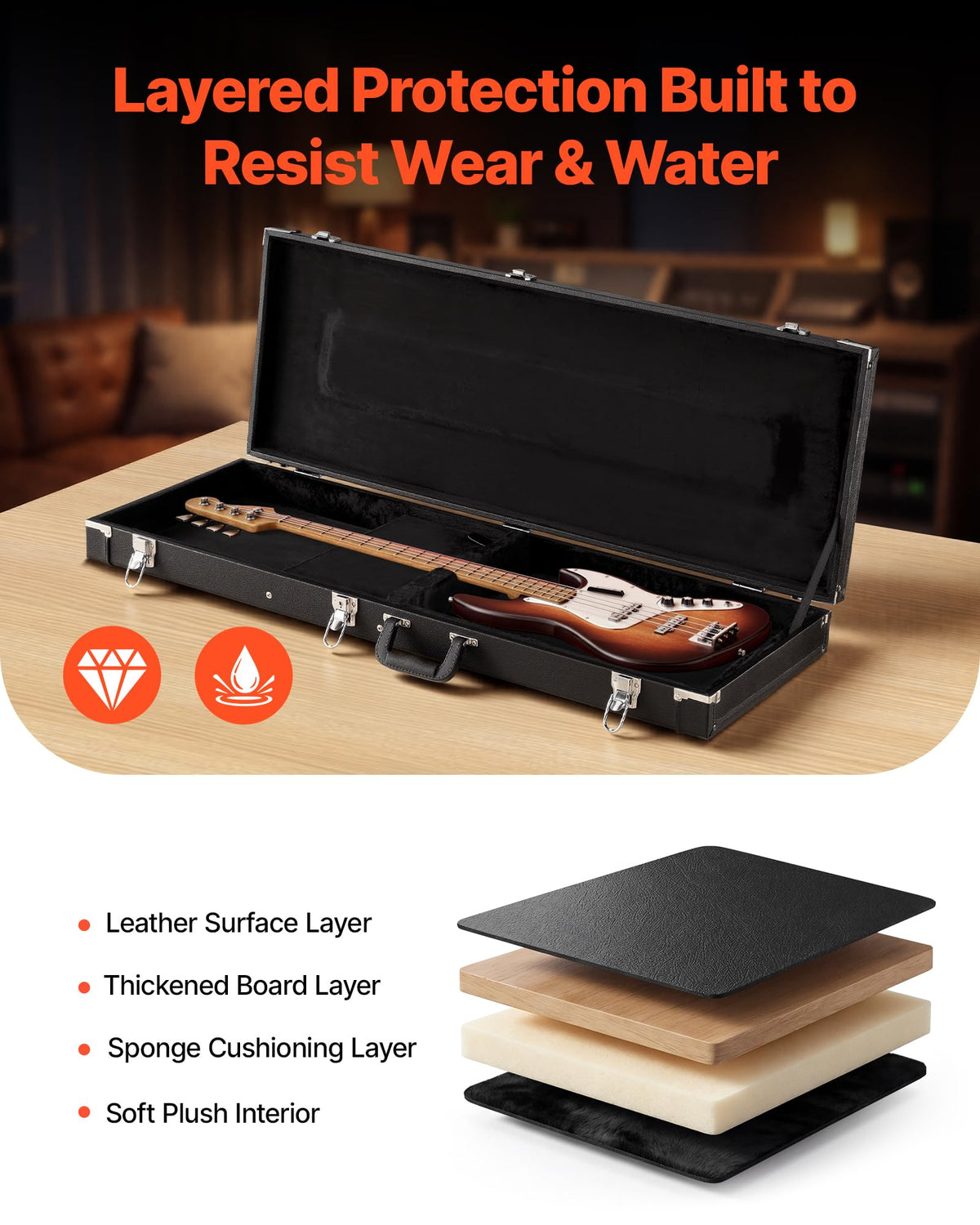 Black 41.3 Inch Wooden Hard-Shell Electric Guitar Case M67547