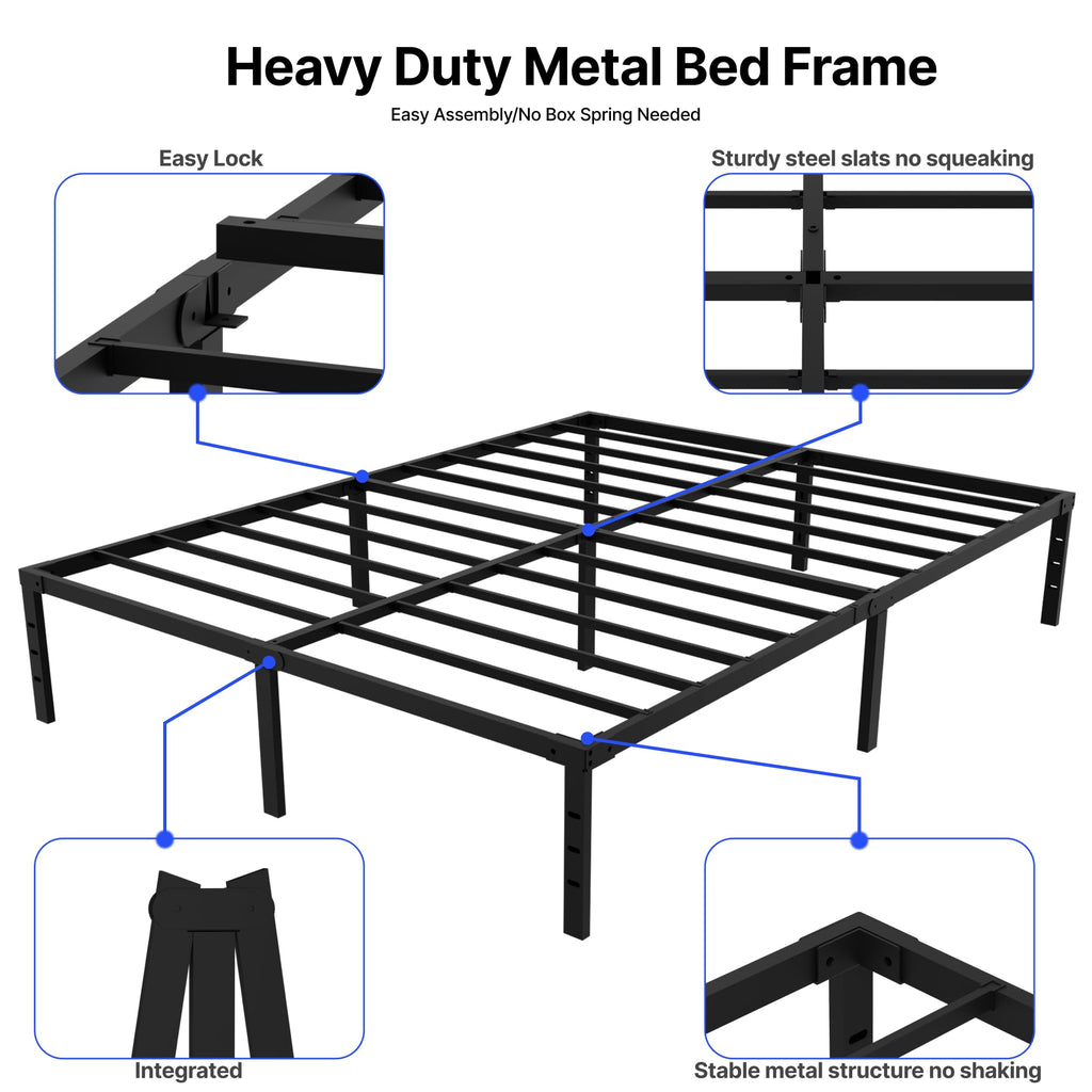 18 Inch Queen Size Metal Platform Bed Frame with Underbed Storage Z451909