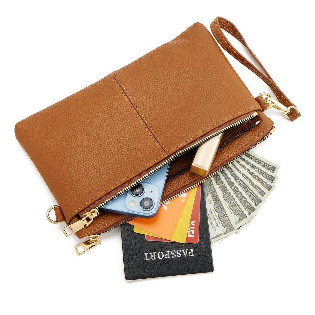 Small Triple Zip Crossbody Bag Vegan Leather Wristlet Clutch G871400