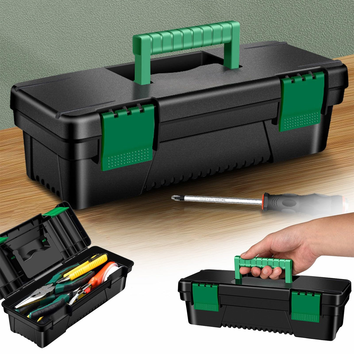 10-Inch Plastic Toolbox with Removable Tray and Double Lock P2784