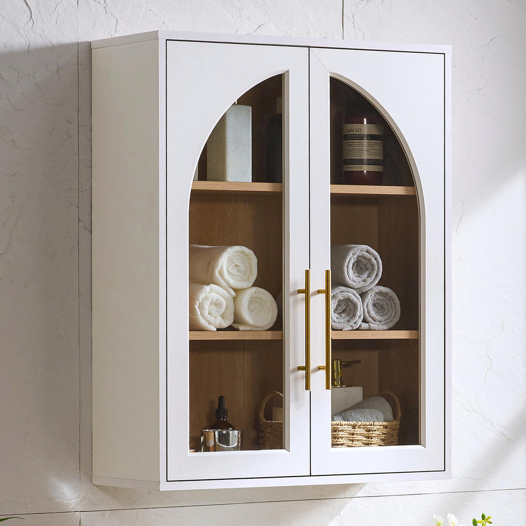 White Wall Mount Bathroom Cabinet with Glass Doors and Adjustable Shelves U823