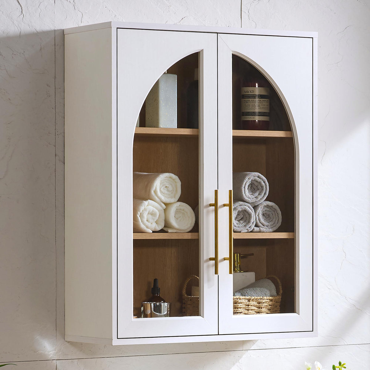 White Wall Mount Bathroom Cabinet with Glass Doors and Adjustable Shelves U823