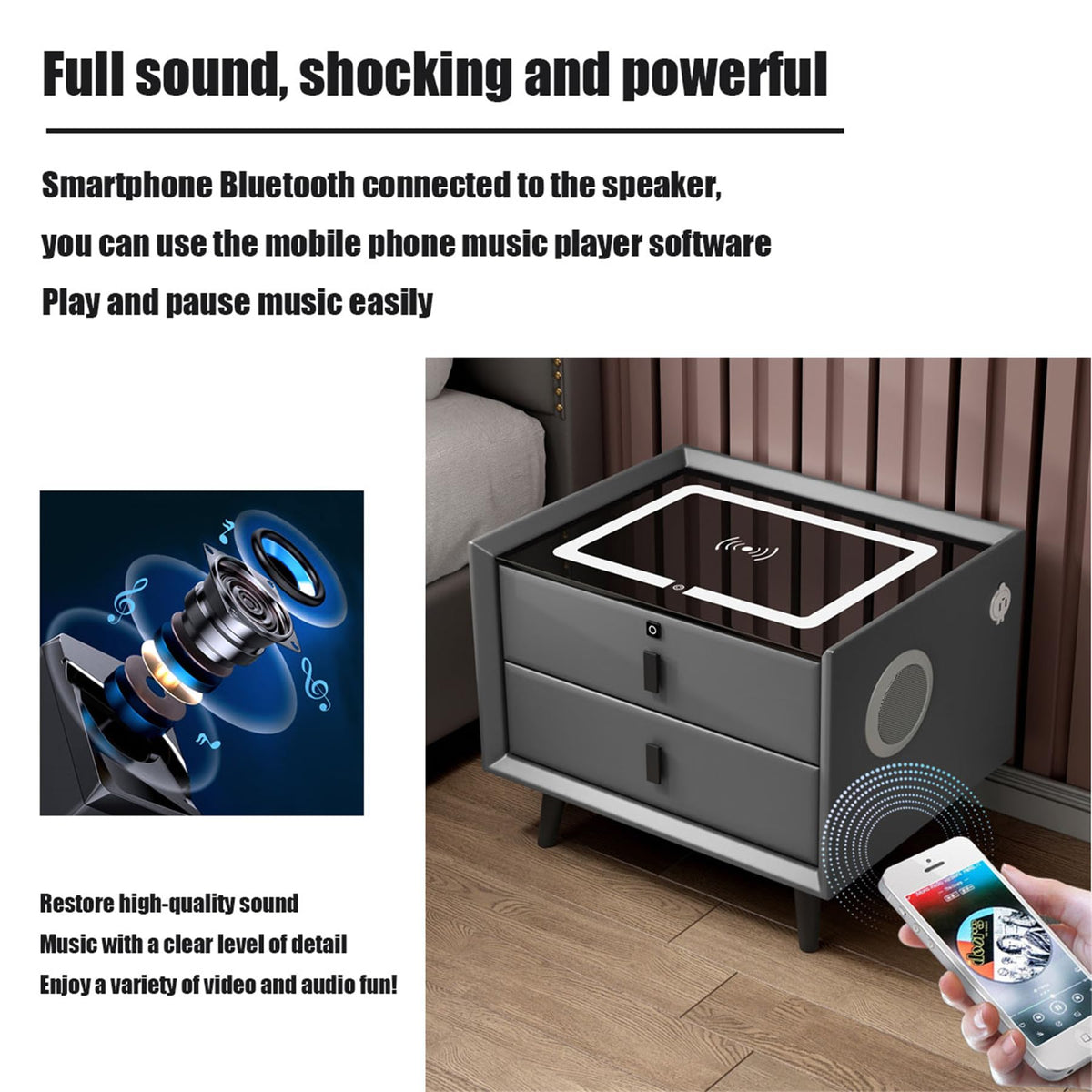 Smart Bedside Table with Fingerprint Reader and Wireless Charging Station Z35342