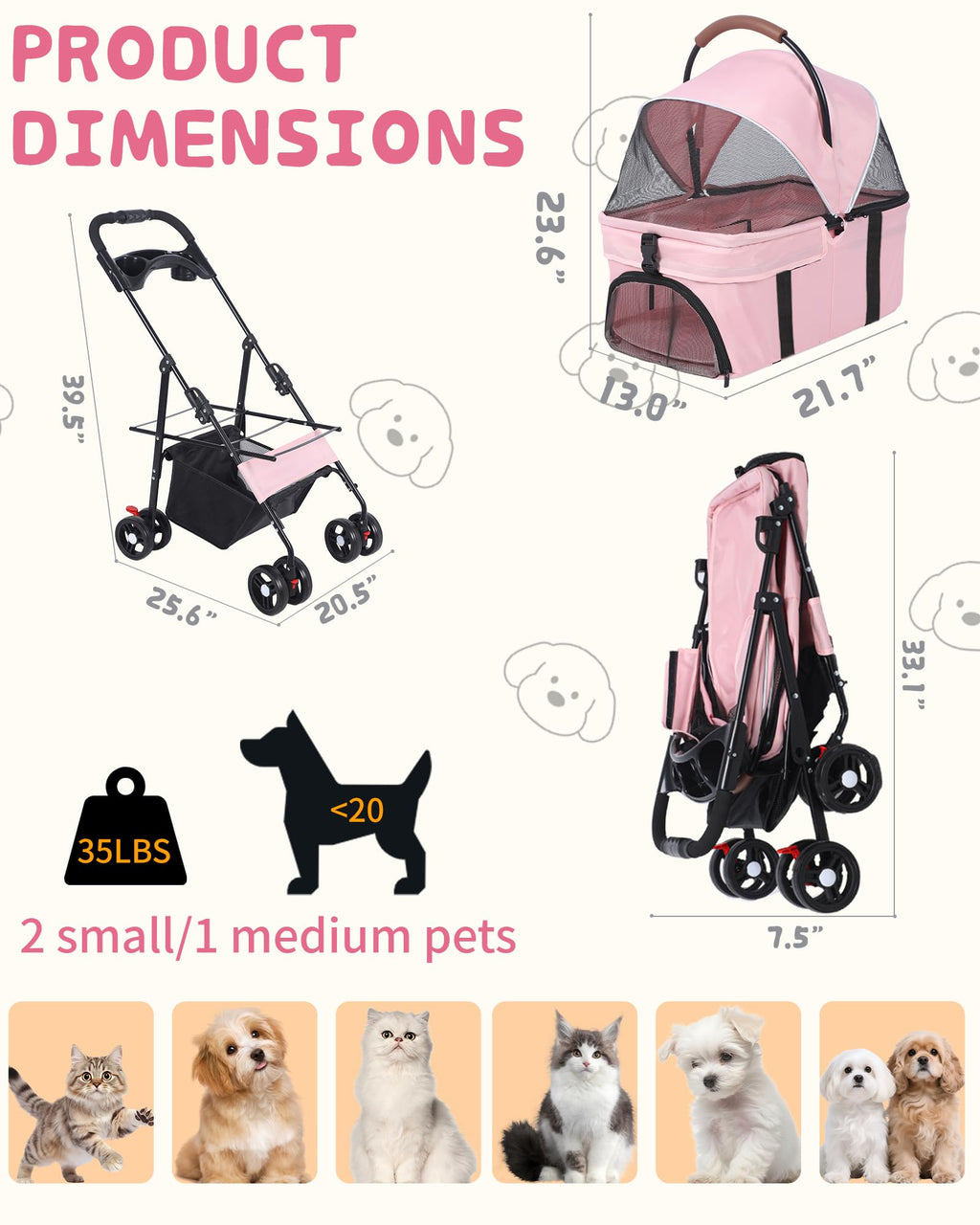 Foldable Pet Stroller with Detachable Carrier K408