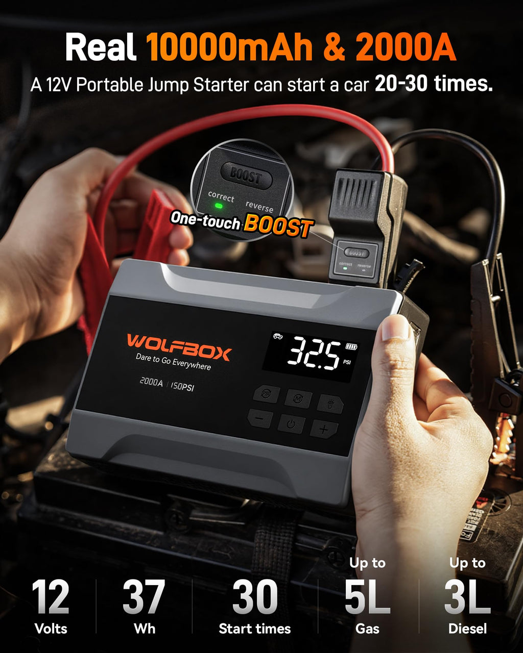 2000A Portable 12V Jump Starter with Air Compressor R223