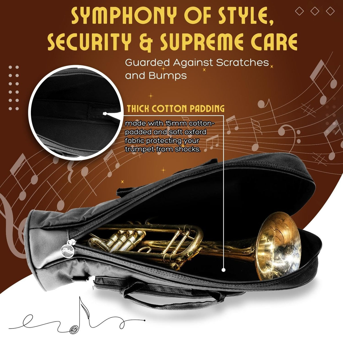 Cotton Padded Black Trumpet Bag with Adjustable Shoulder Strap N329