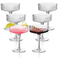 Ribbed Coupe Glasses Set of 6, 10 oz Crystal Cocktail Glassware Q593