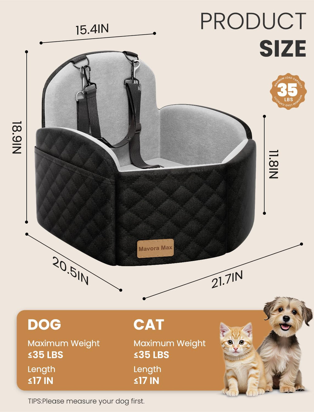 Dog Car Seat for Small/Medium Dogs up to 35lbs, Memory Foam, Grey G2480