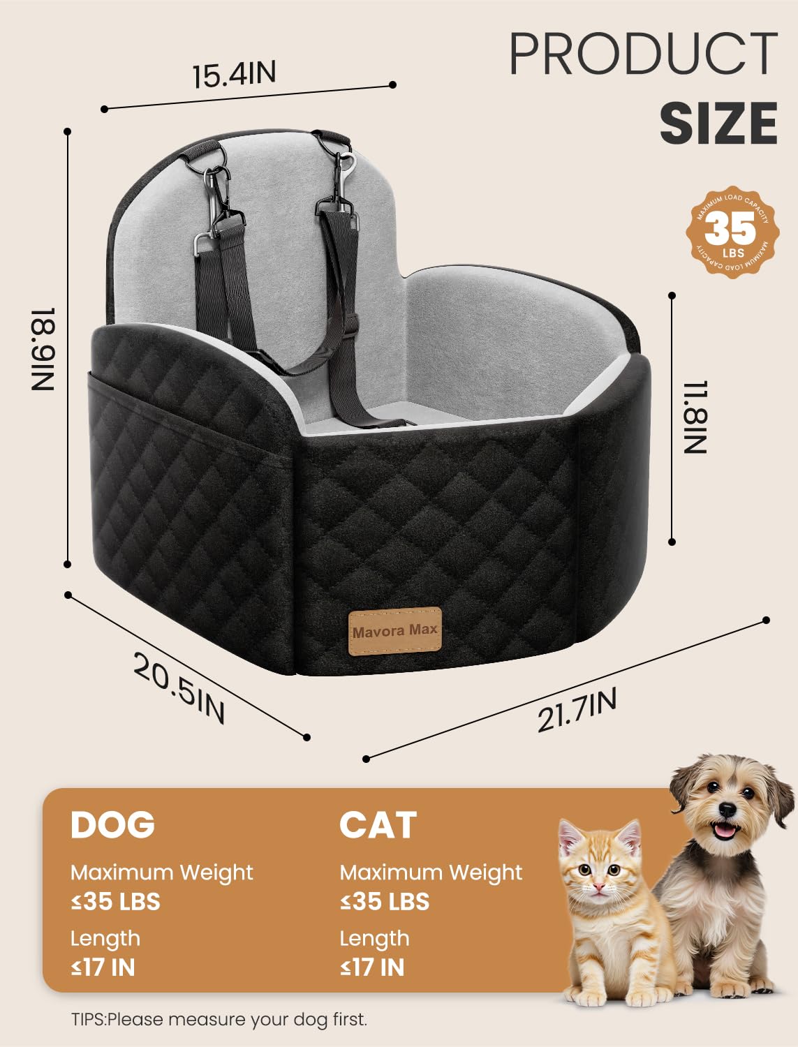 Dog Car Seat for Small/Medium Dogs up to 35lbs, Memory Foam, Grey G2480