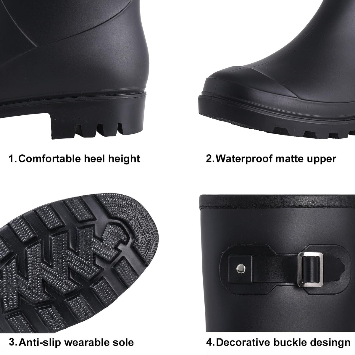 Mid Calf Waterproof Rain Boots with Buckle T2801