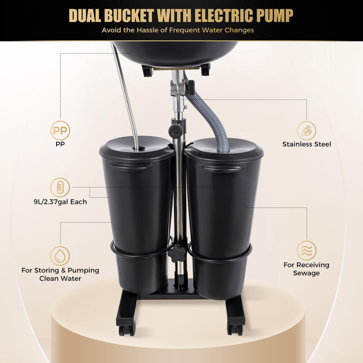Portable Shampoo Bowl with Dual Tanks & Electric Pump J1715