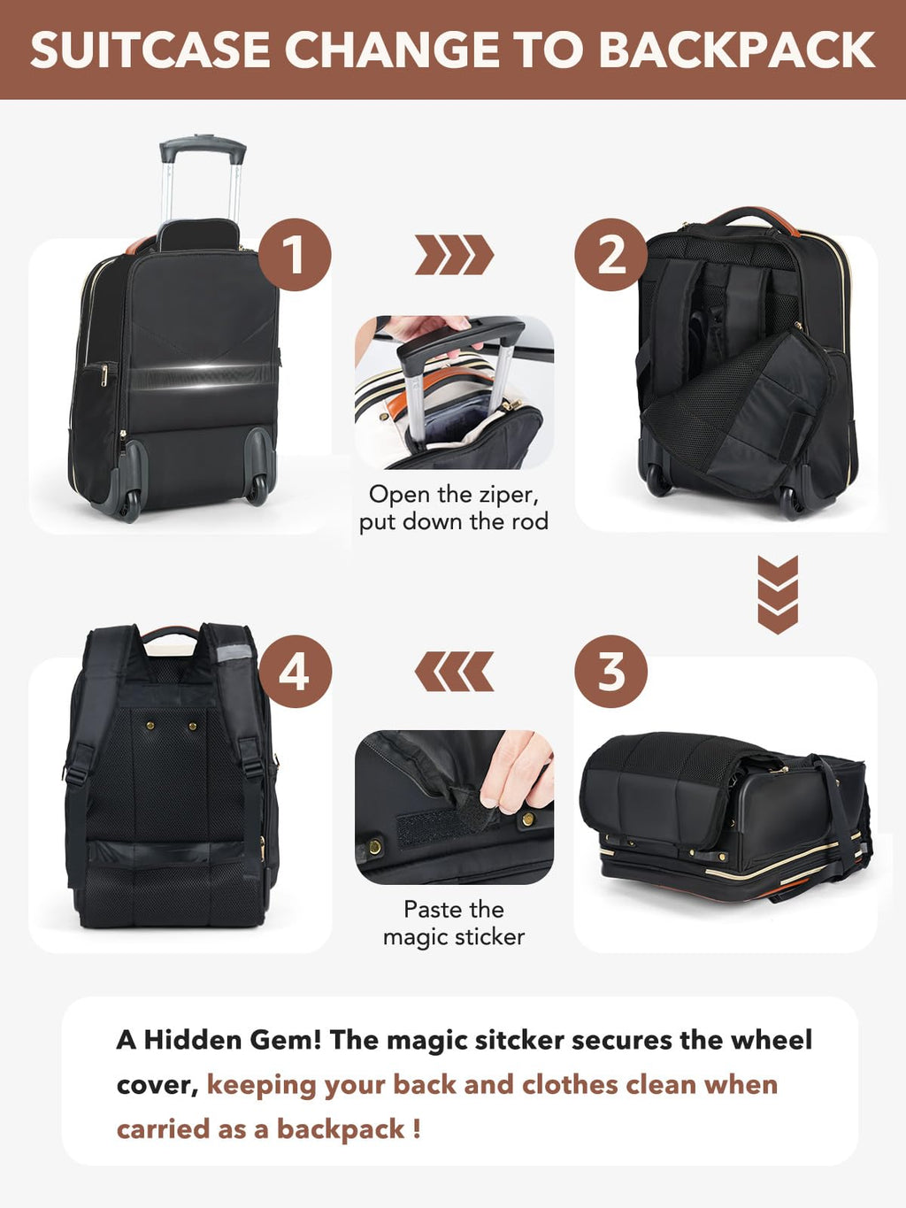 Rolling Large Travel Backpack with Wheels F3674