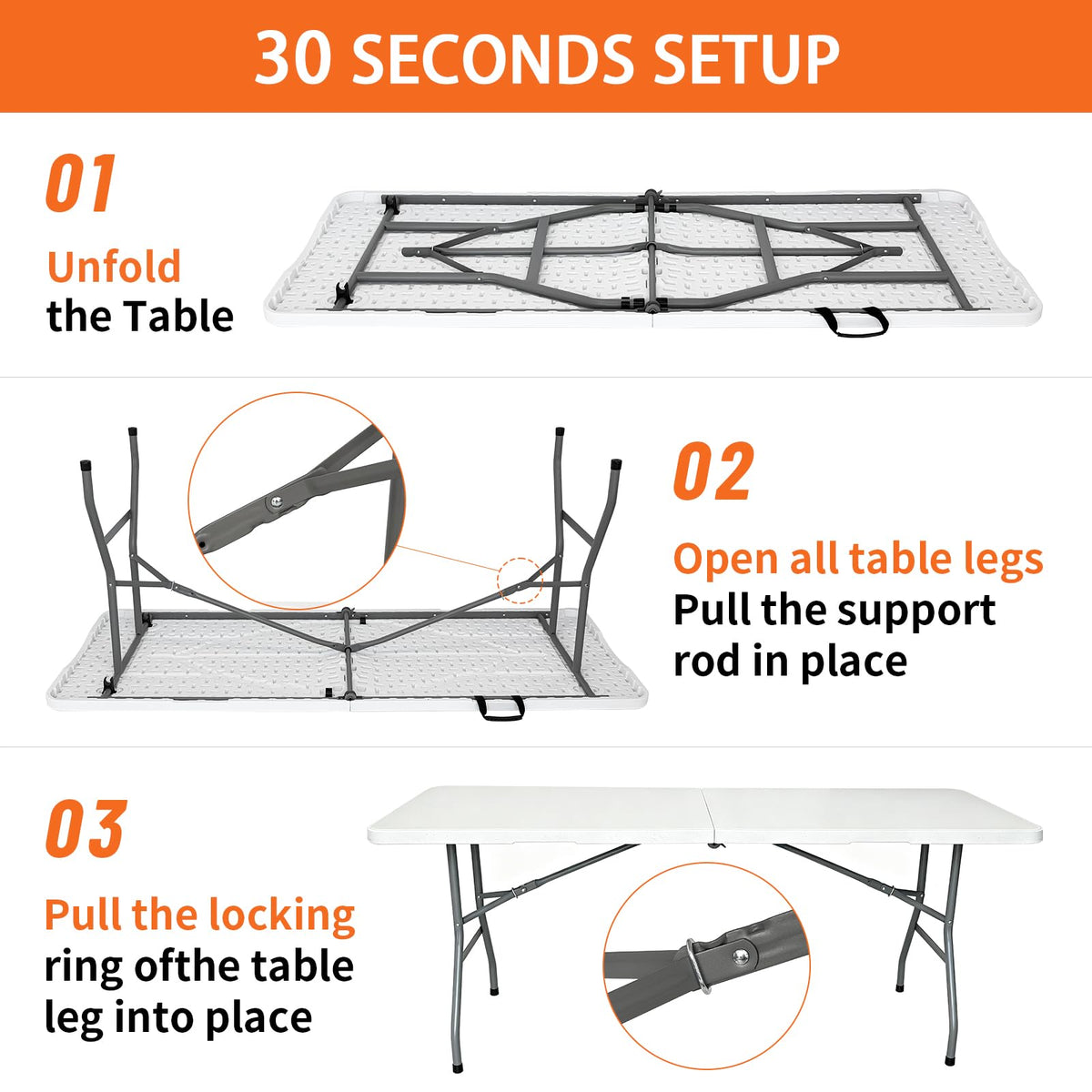6ft Heavy Duty Portable Plastic Folding Table S531960
