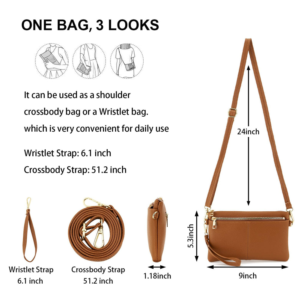 Small Triple Zip Crossbody Bag Vegan Leather Wristlet Clutch G871400