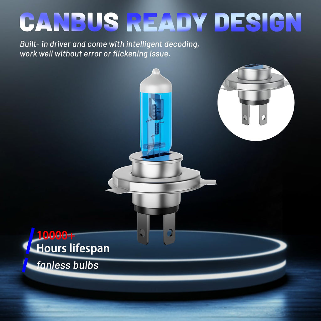 Halogen Headlight Bulbs 9003/H4 High Low Beam 6000K Pack of 2 W3753