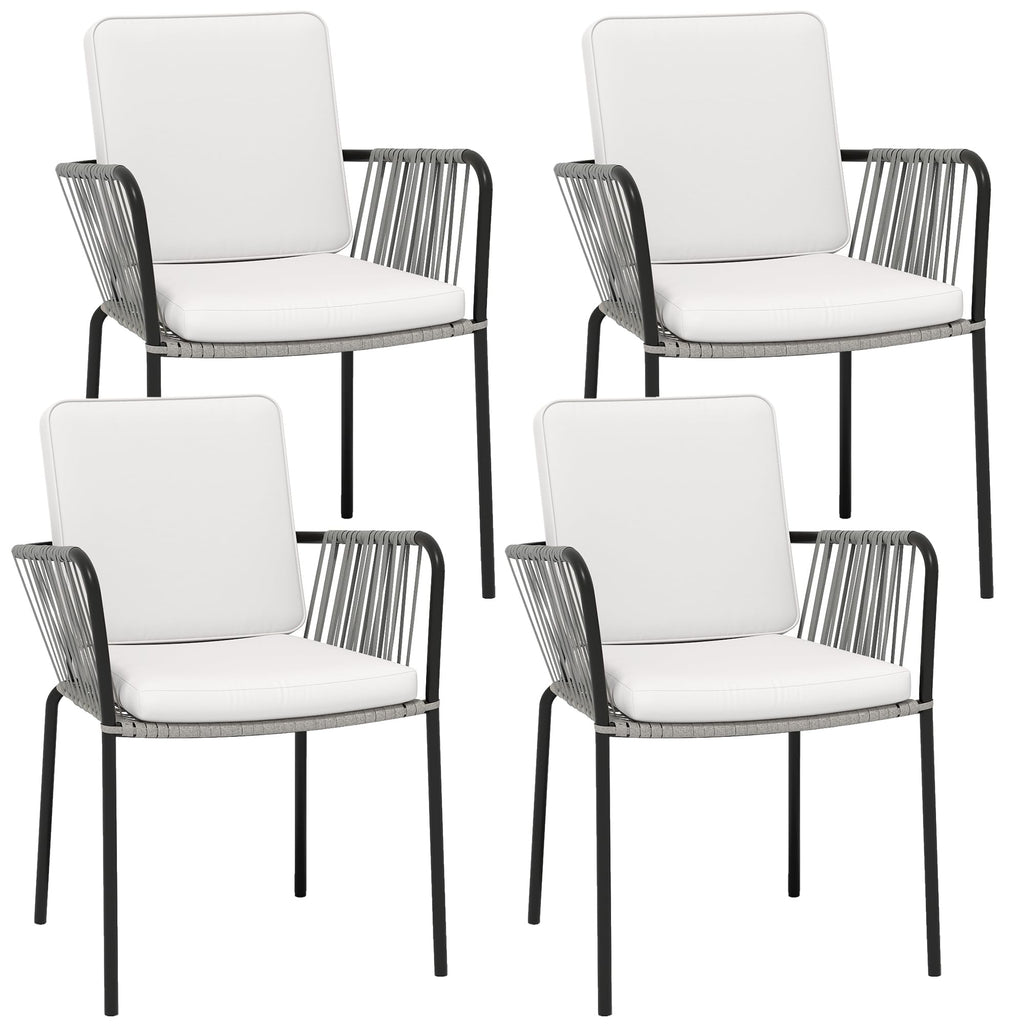Set of 4 Grey Wicker Outdoor Dining Chairs with Beige Cushion D17066