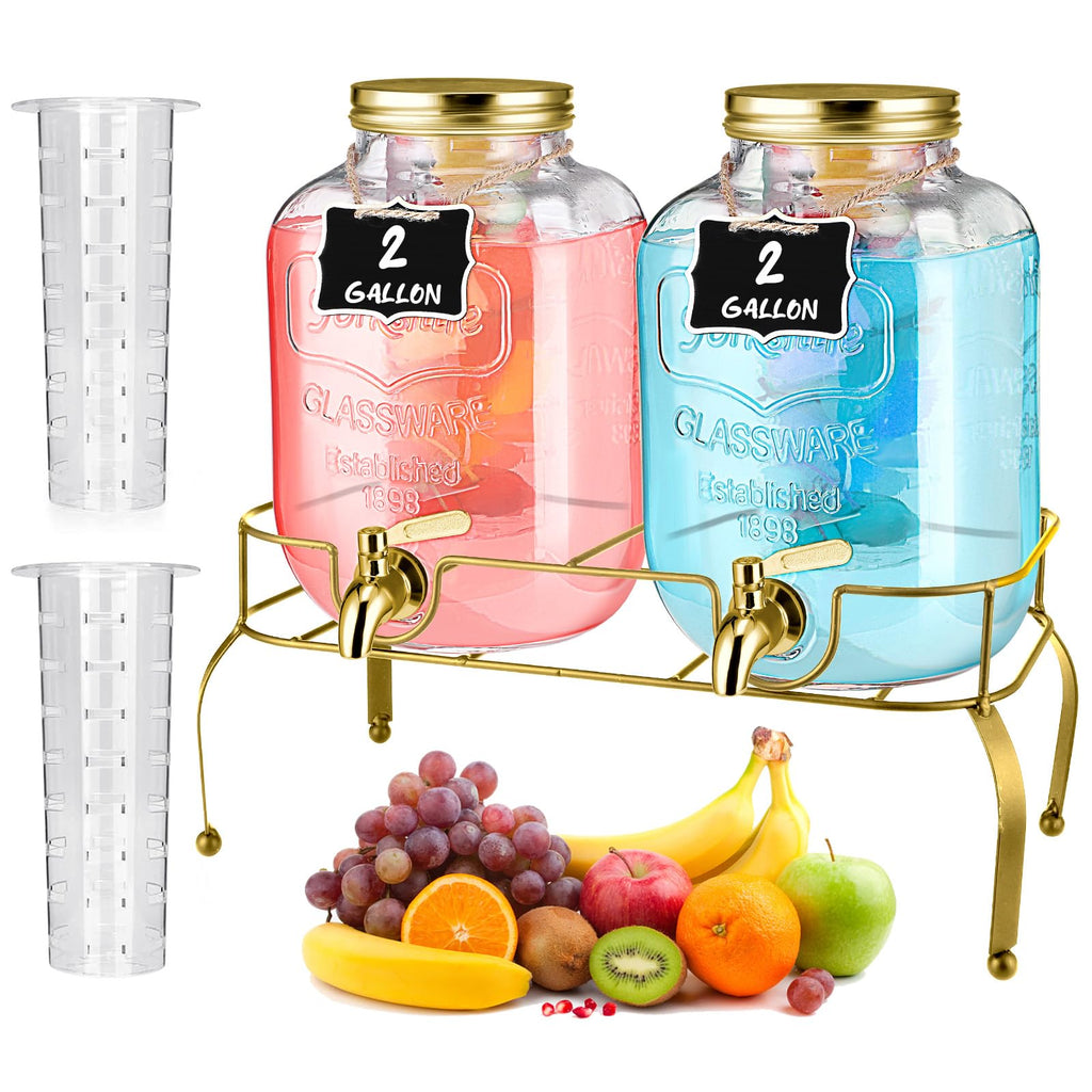 2 Pcs 2 Gallon Glass Drink Dispenser with Stand N661358