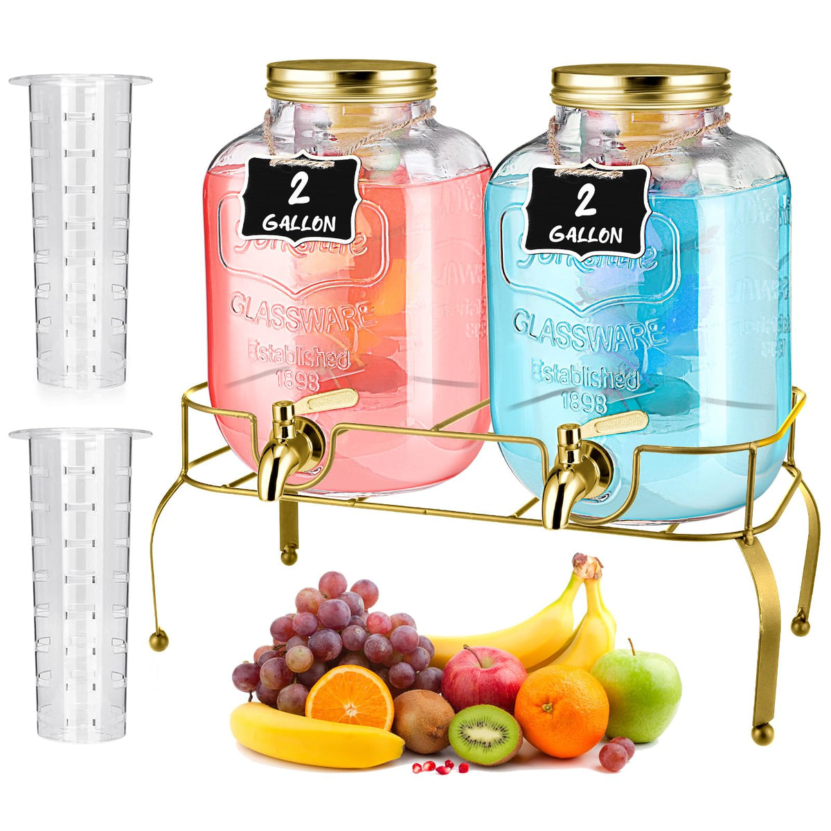 2 Pcs 2 Gallon Glass Drink Dispenser with Stand N661358