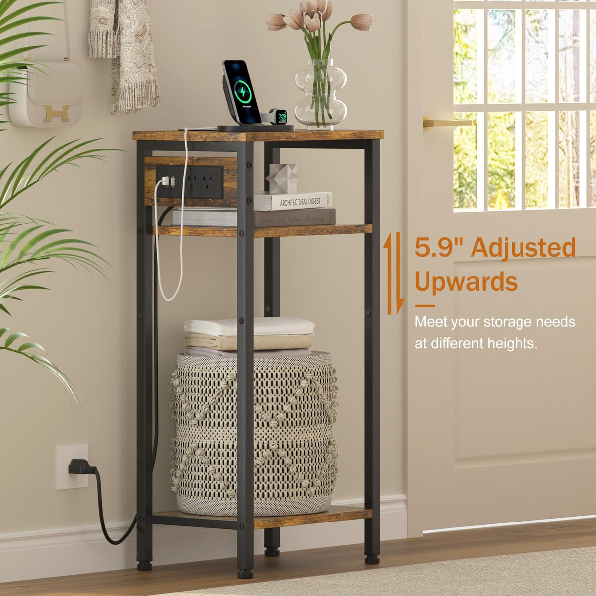 Tall End Table with Charging Station J461