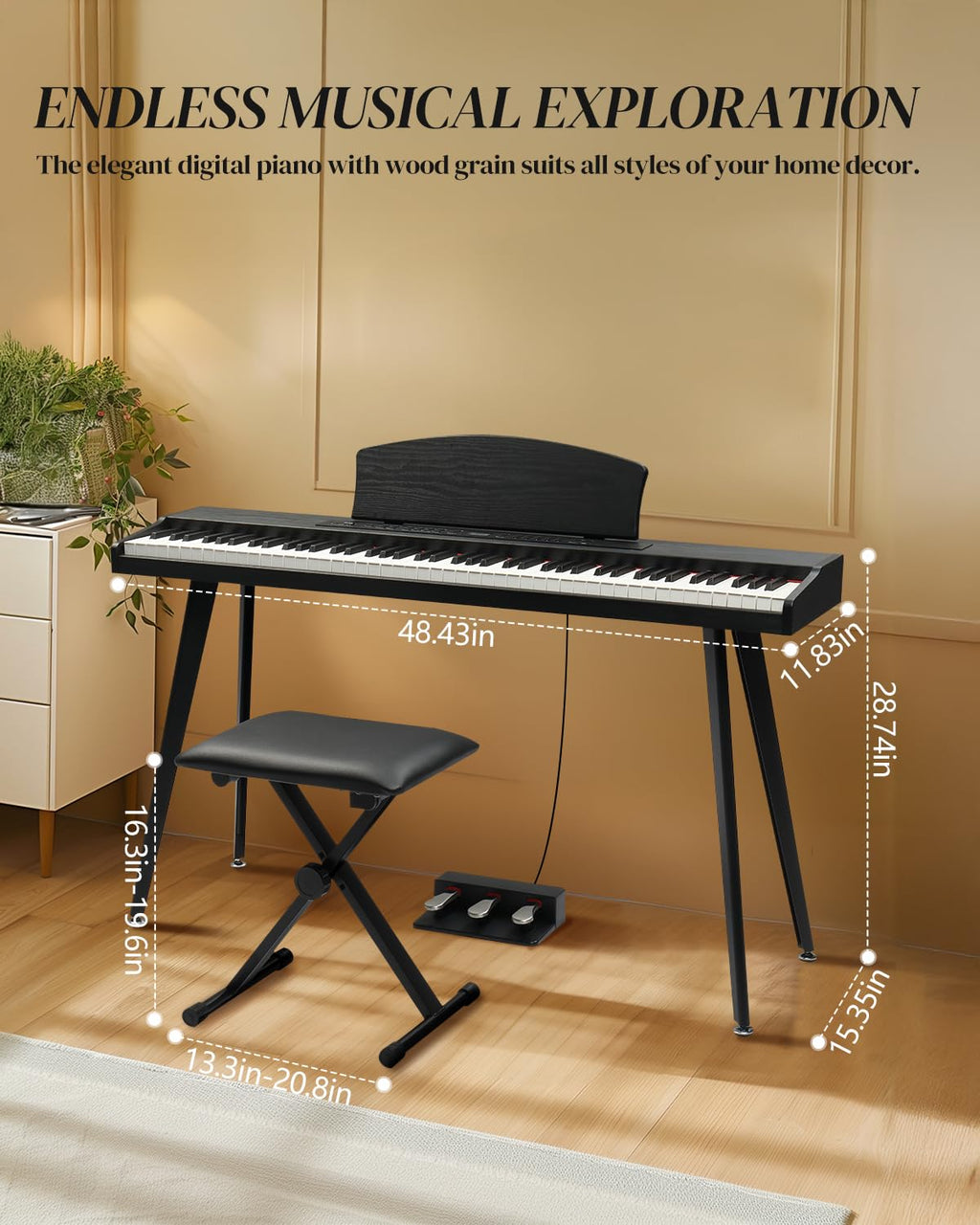 88 Key Full Size Digital Piano Keyboard Set Black E11250