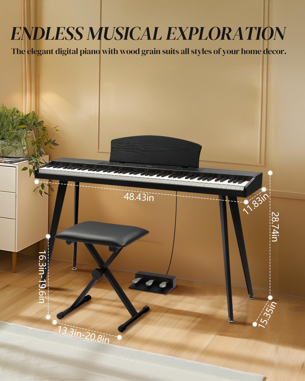 88 Key Full Size Digital Piano Keyboard Set Black E11250