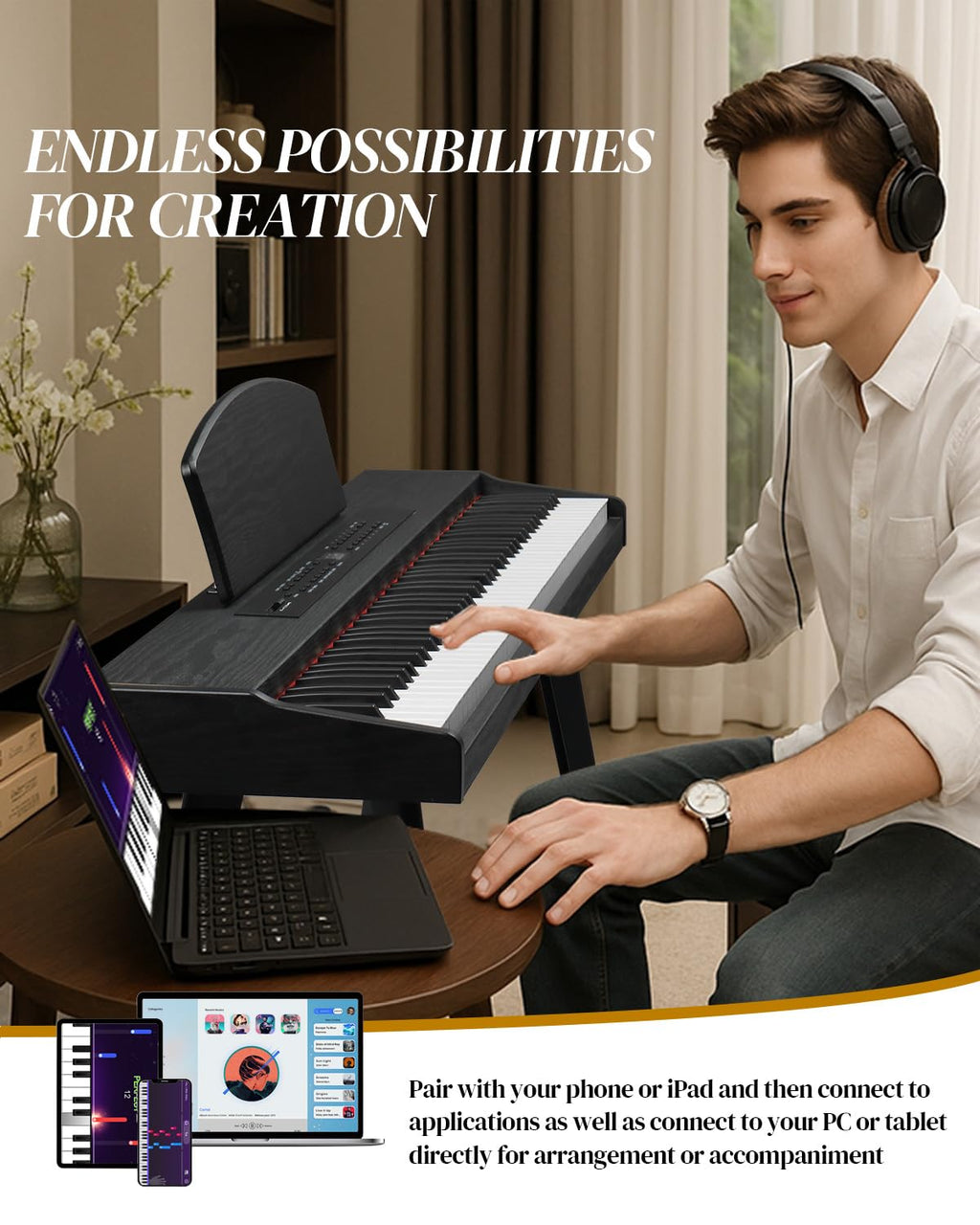 88 Key Full Size Digital Piano Keyboard Set Black E11250