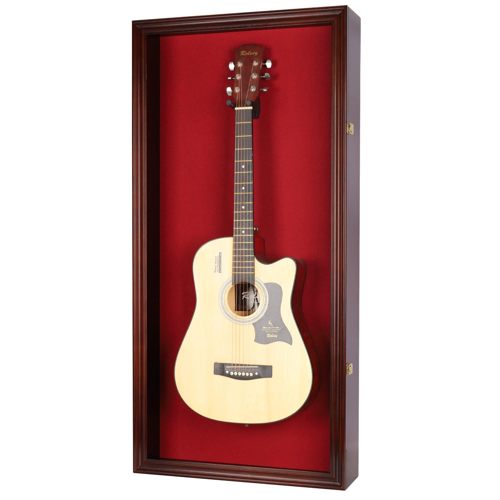 45" Acoustic Guitar Display Case Cabinet Wall Mountable Mahogany Finish Q81668
