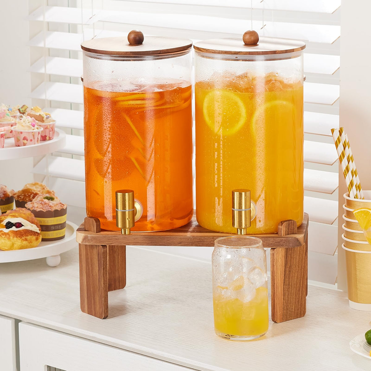 2pcs 1.2 Gallon Glass Drink Dispenser with Stand Z49598