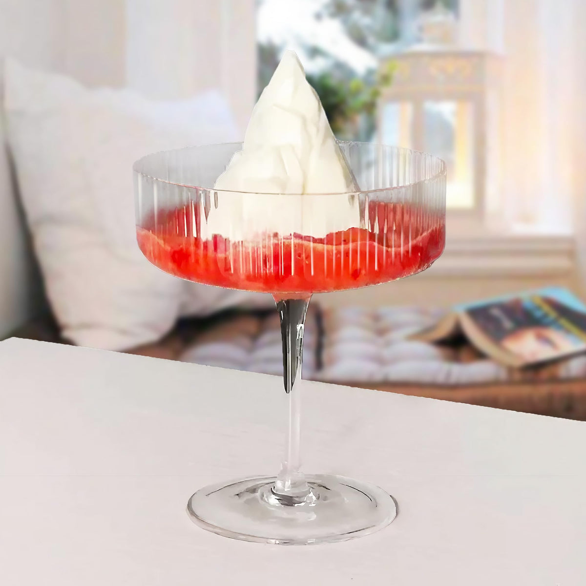 Ribbed Coupe Glasses Set of 6, 10 oz Crystal Cocktail Glassware Q593