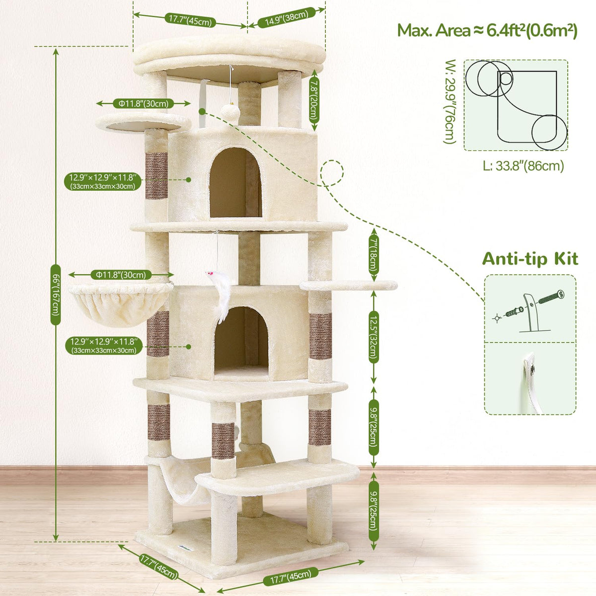 Beige 66inch Corner Cat Tree Tower Z10370