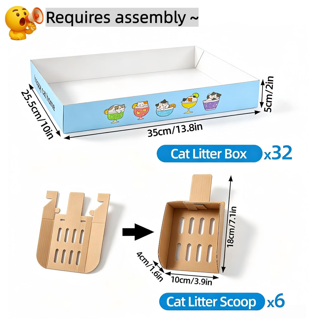 32 Pack Disposable Cat Litter Box with 6 Scoops K6744