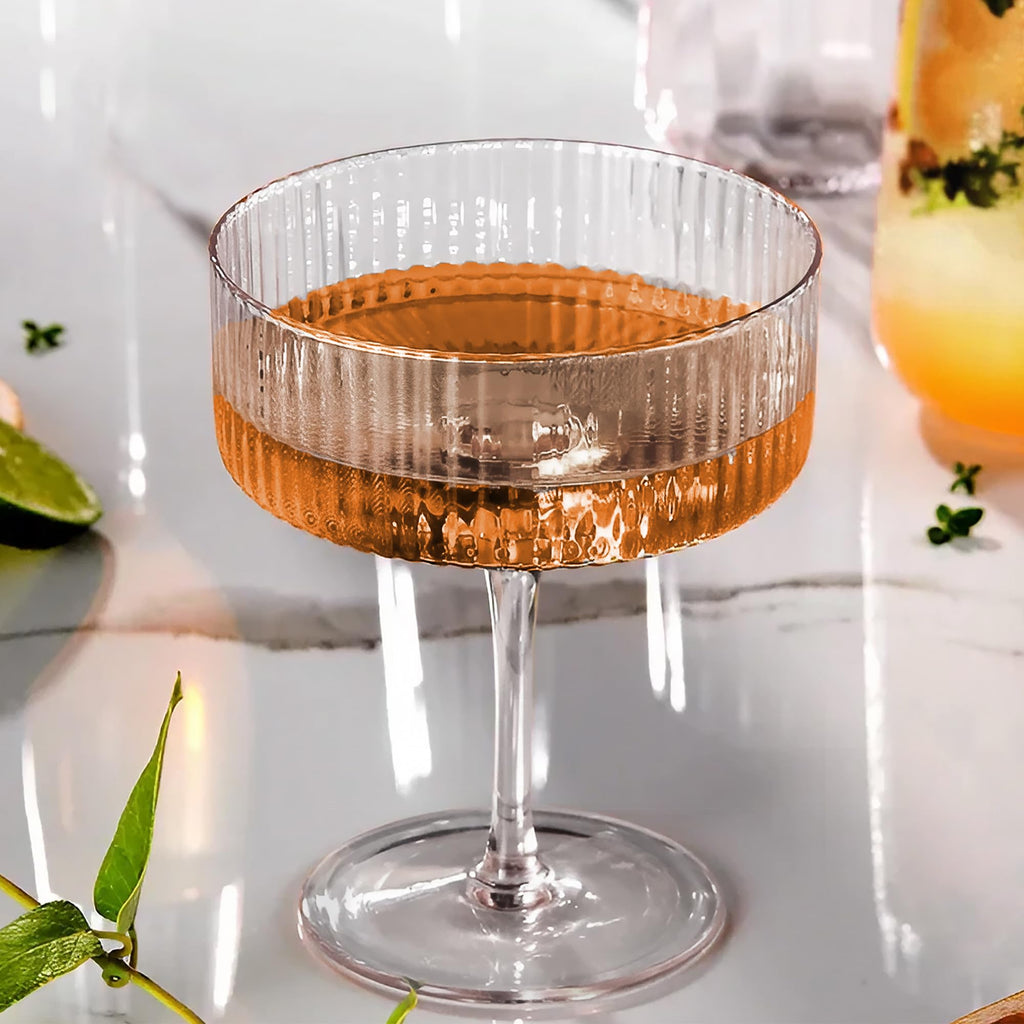 Ribbed Coupe Glasses Set of 6, 10 oz Crystal Cocktail Glassware Q593
