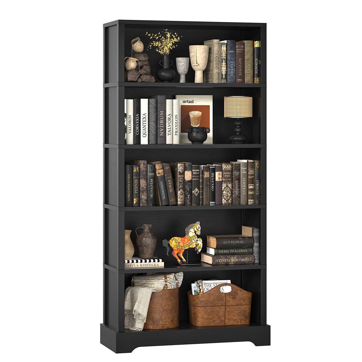 5 Tiers Wooden Bookshelf, 65.2" Tall 31.5" Wide Black W7625