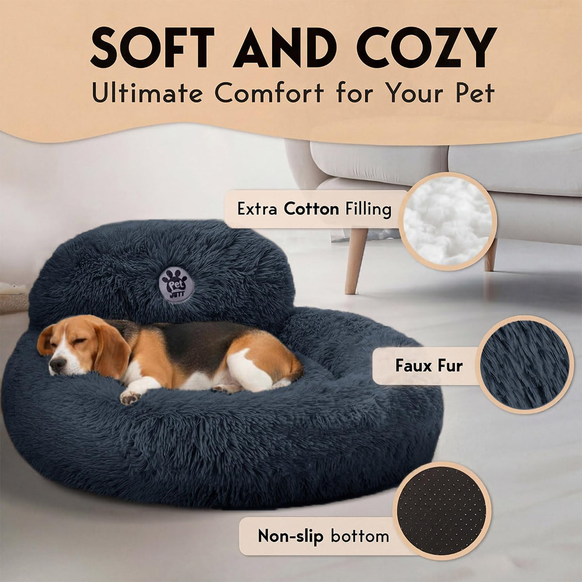 Medium Size Washable Anti-Slip Fluffy Plush Round Dog Bed U672852