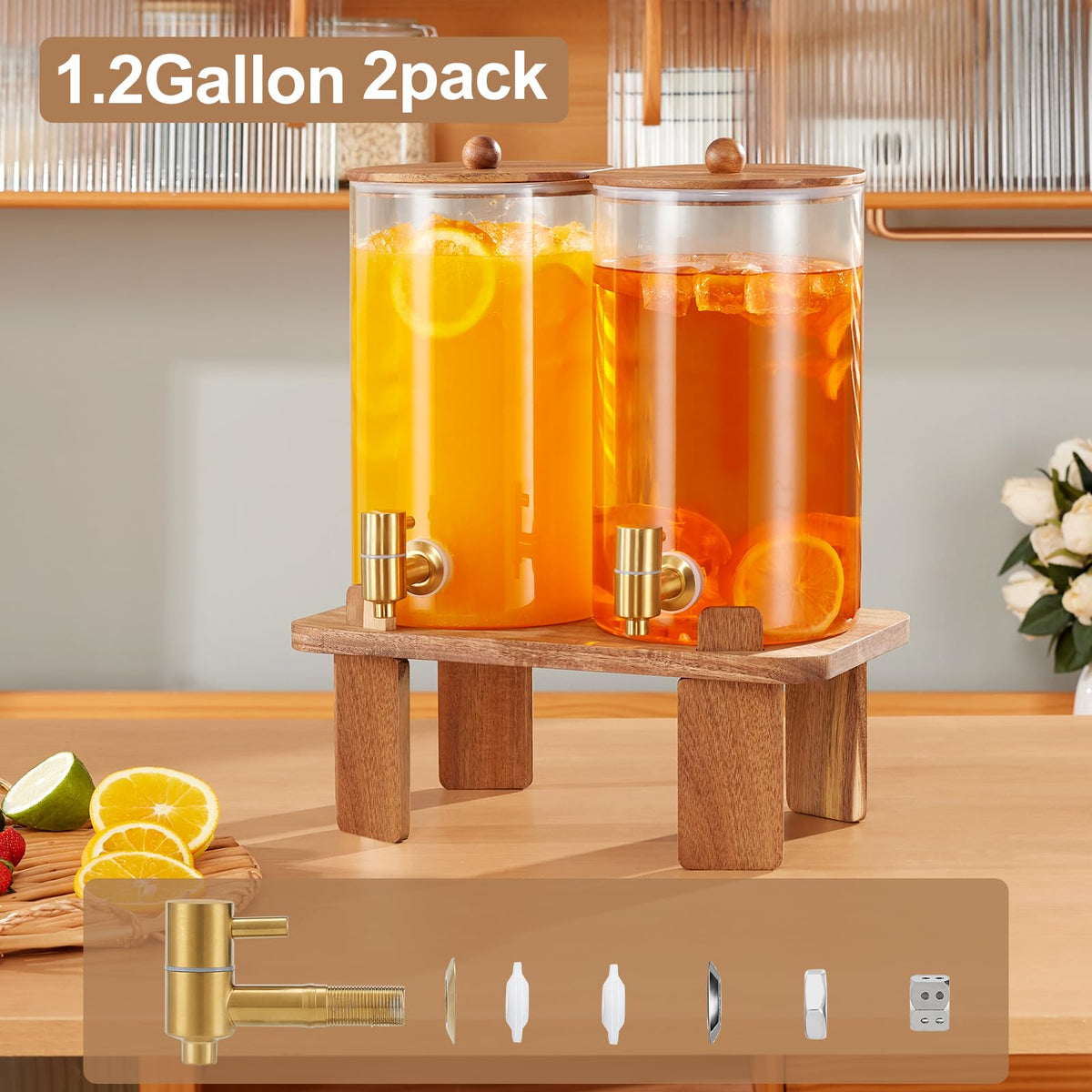 2pcs 1.2 Gallon Glass Drink Dispenser with Stand Z49598