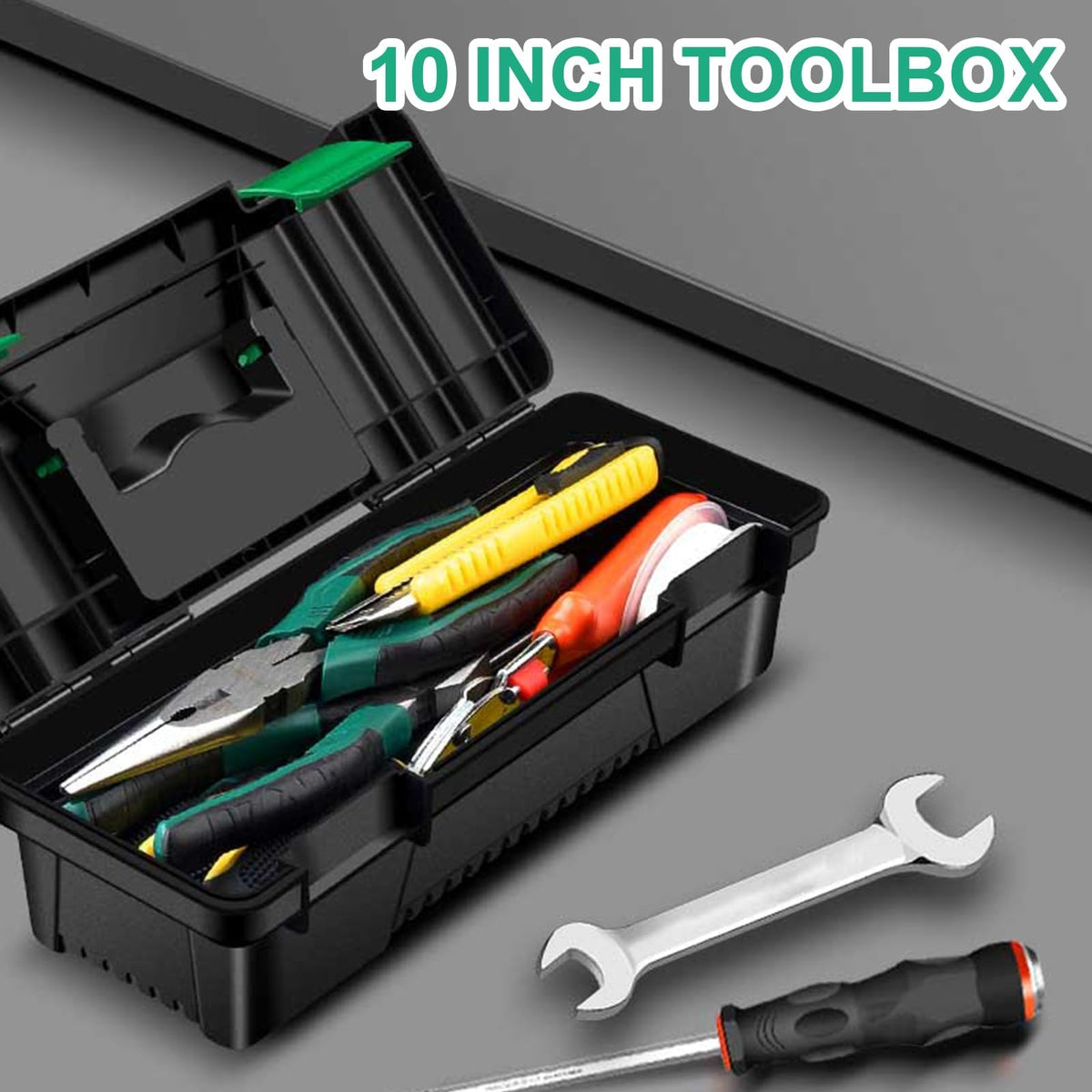 10-Inch Plastic Toolbox with Removable Tray and Double Lock P2784