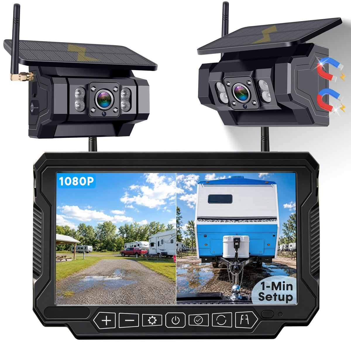 1080P Dual Magnetic Wireless Backup Camera 7" Split-Screen I11290