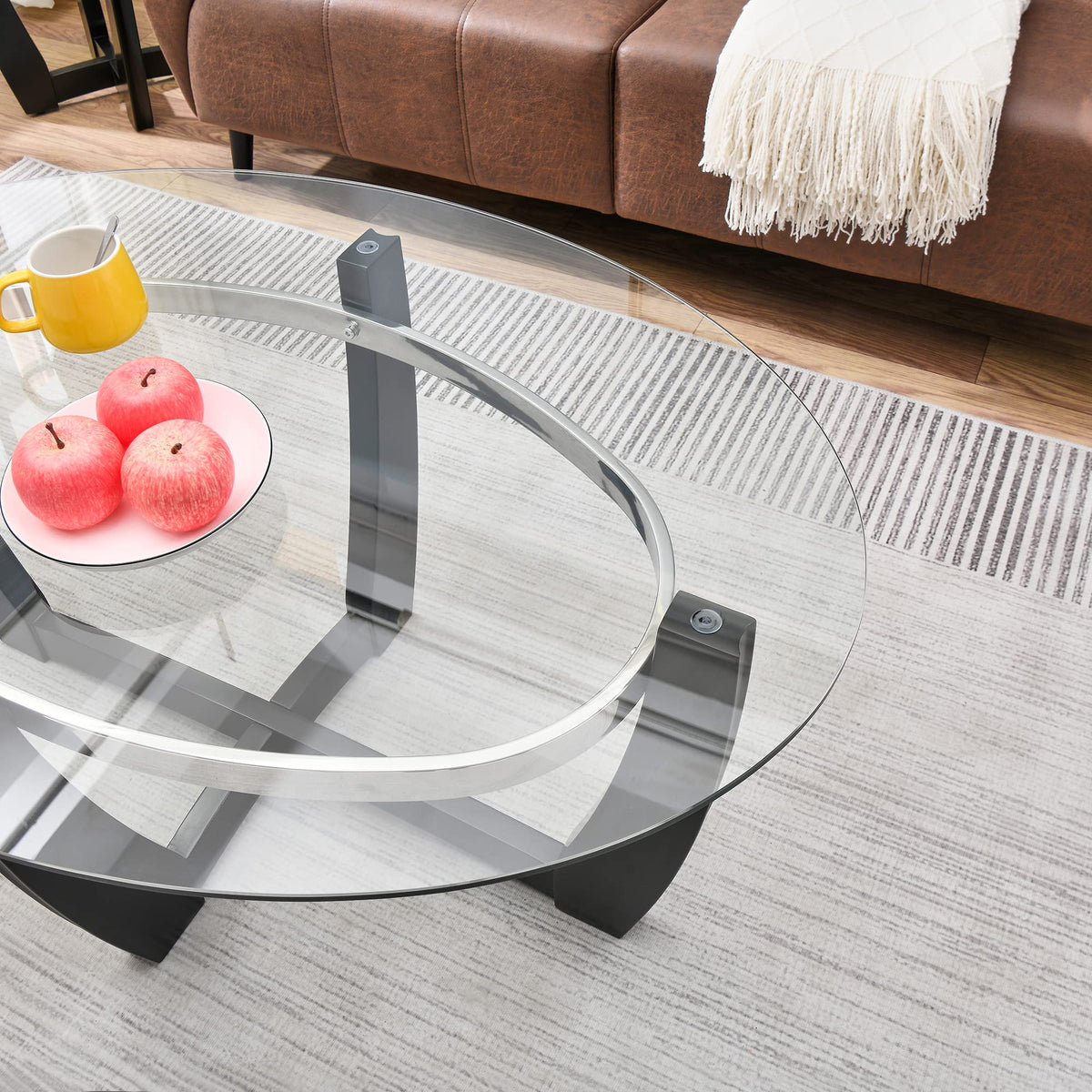 Oval Wood Glass Coffee Table A74570