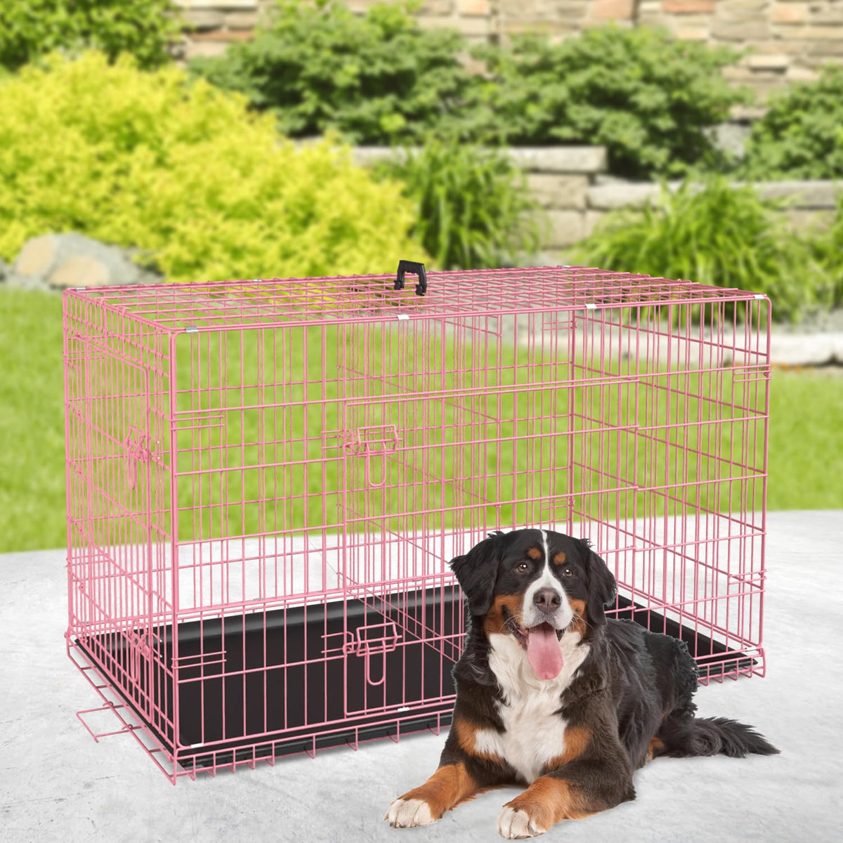 48" Large Double Door Folding Metal Wire Dog Crate with Divider Panel T86576