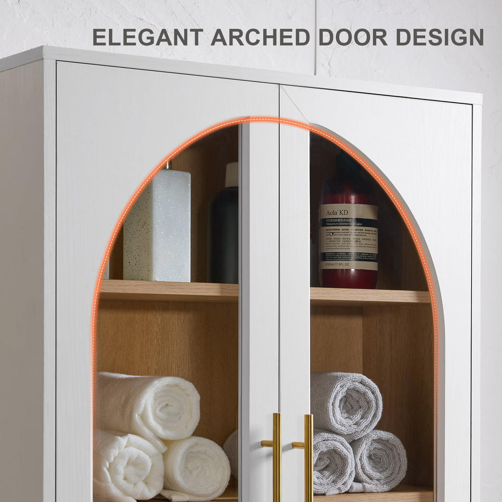 White Wall Mount Bathroom Cabinet with Glass Doors and Adjustable Shelves U823
