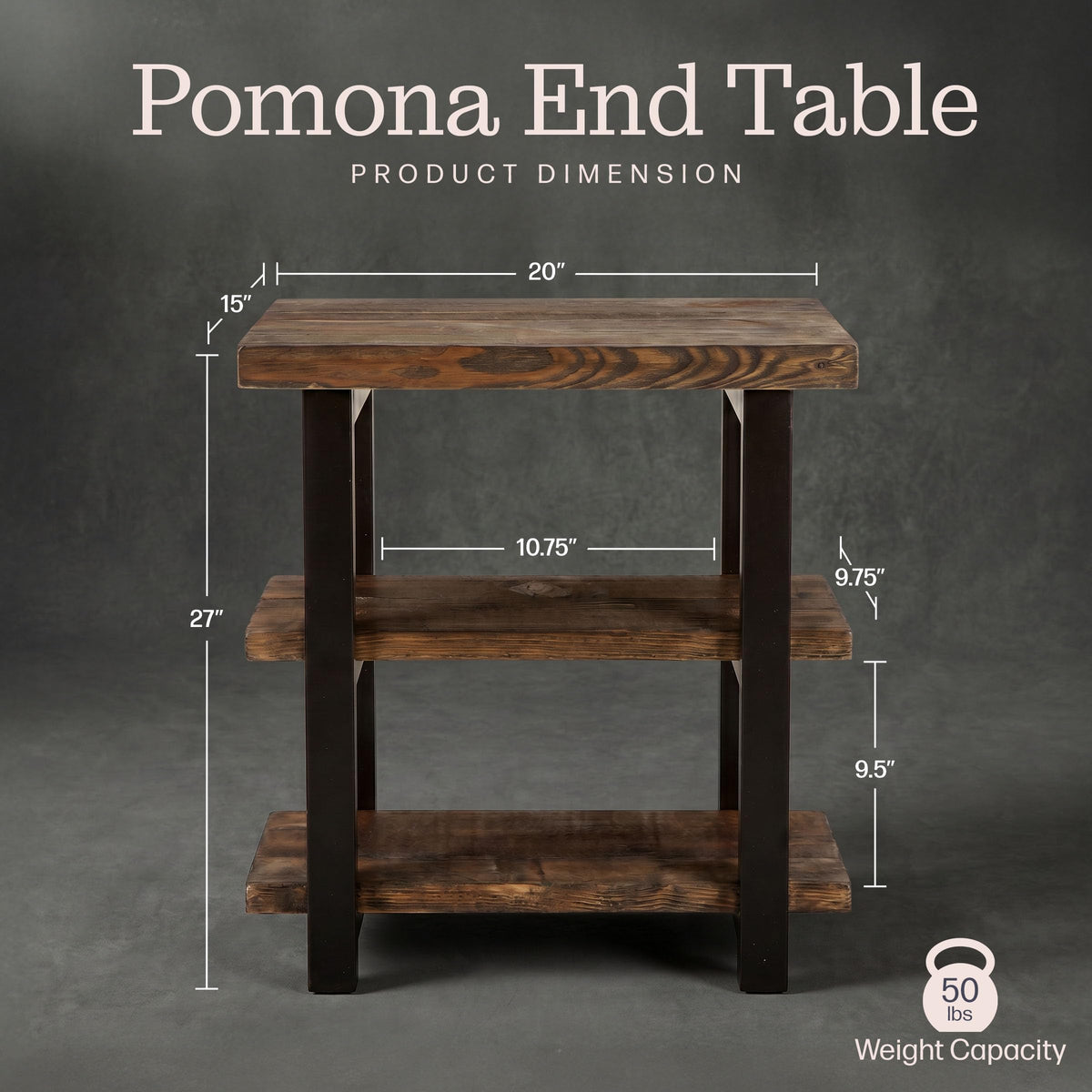 Solid Wood 3-Tier End Table V30606