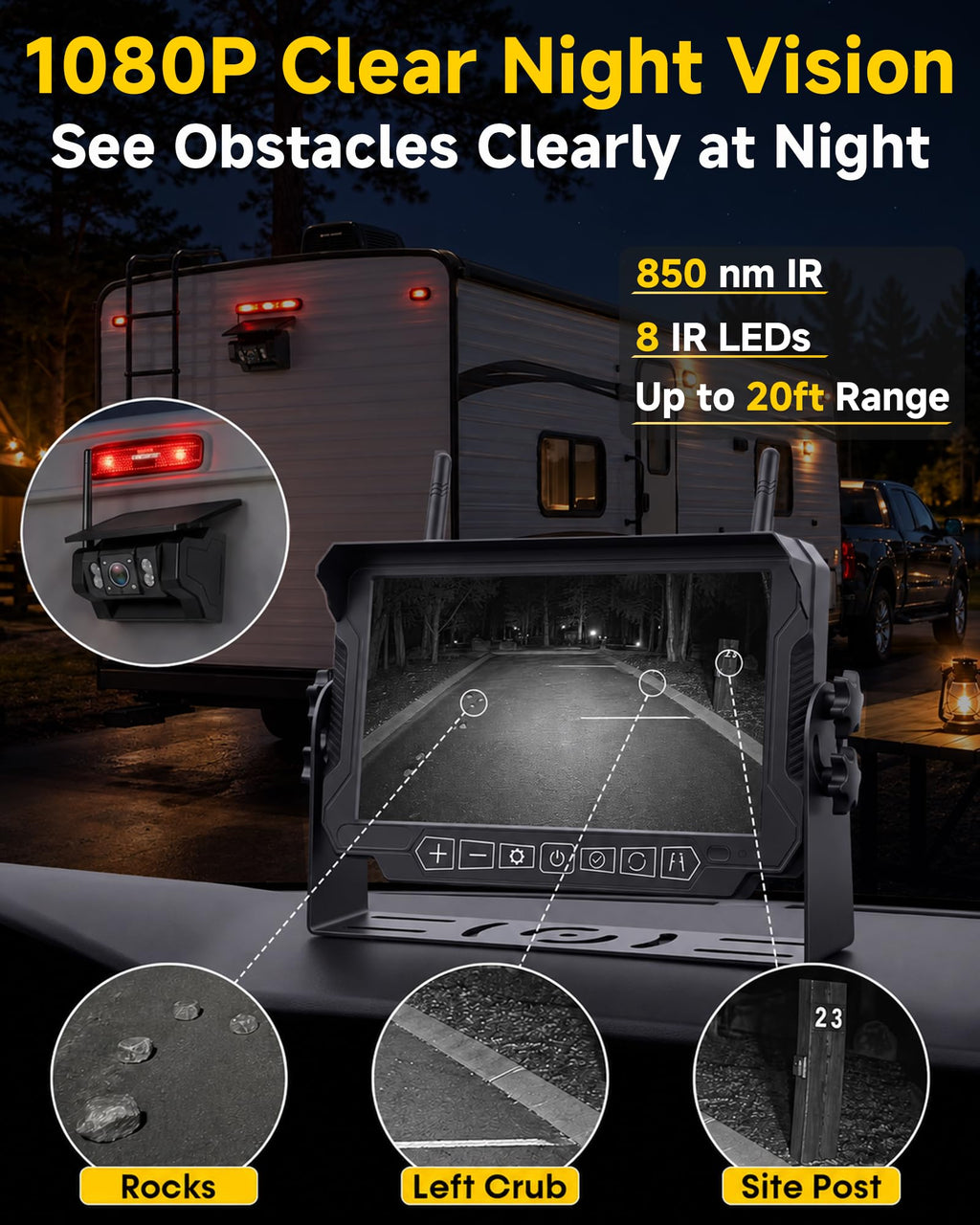 1080P Dual Magnetic Wireless Backup Camera 7" Split-Screen I11290