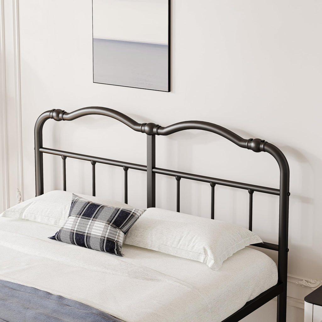 Queen Size Black Metal Platform Bed Frame with Headboard C14947