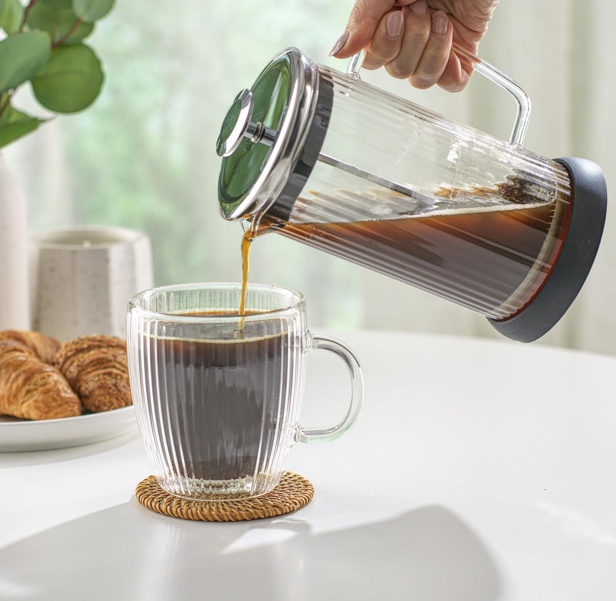 French Press Coffee and Tea Maker Set, 33.8oz Stainless Steel Borosilicate Glass O5039