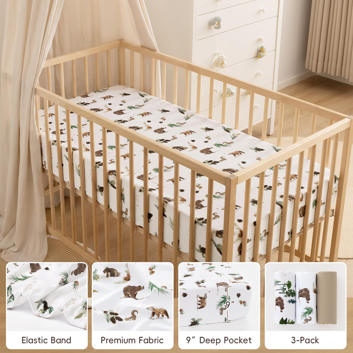 3 Pack Ultra Soft Breathable Fitted Crib Sheets 28x52 Inch Y64216