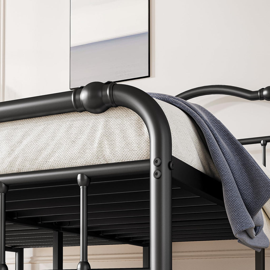 Queen Size Black Metal Platform Bed Frame with Headboard C14947